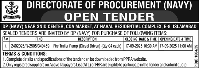 Pakistan Navy Tender Notice